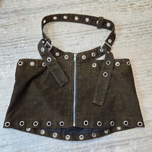 The Kript Mini Skirt Belted Studded Brown Industrial Festival Wear Goth Small